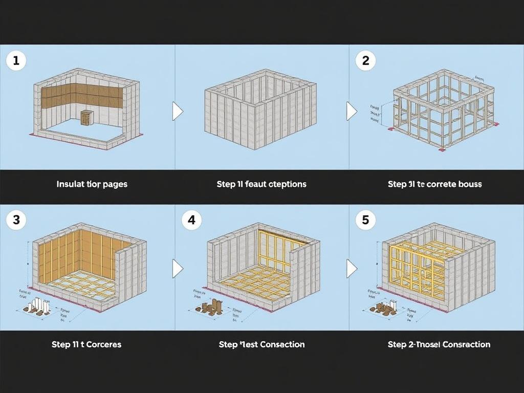 Insulated Concrete Forms (ICF) Construction Method. Step-by-step construction process Insulated Concrete Forms (ICF) Construction Method. Step-by-step construction process